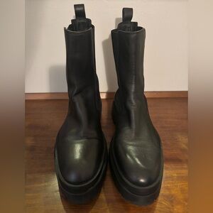Zara black leather lugged sole boots